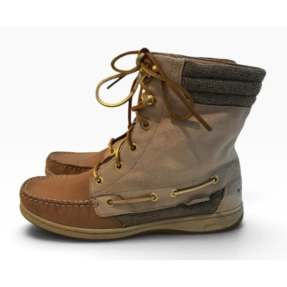 SPERRY Top Sider Hikerfish Women's Shimmer Ankle Bootie Size 8.5 Tan Gold